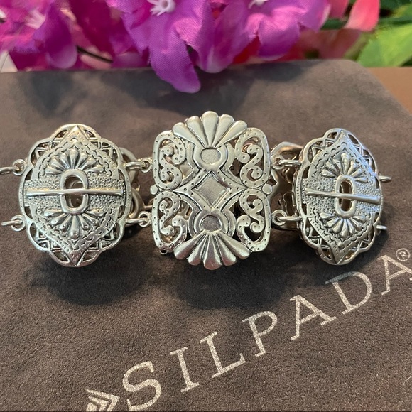 Silpada Sterling Silver Story Book Intricate Artisan Design Bracelet B2907 - Picture 8 of 15